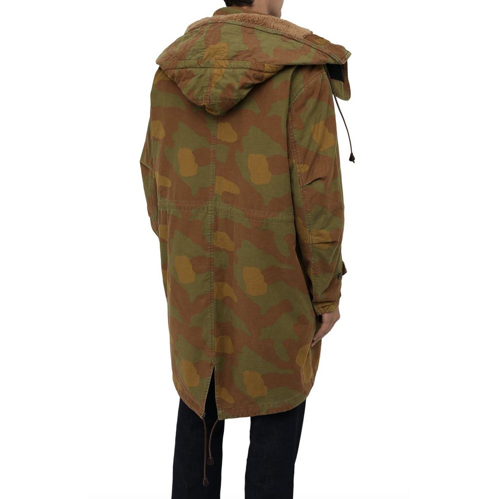 Dsquared² Tarnfarbener Kapuzenparka mit Lederakzenten